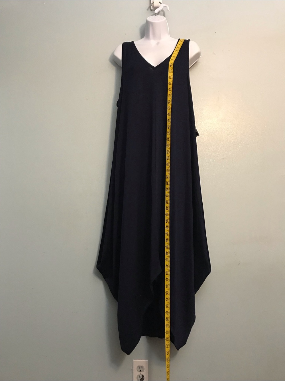 Women's Black V-Neck Handkerchief Hem Dress